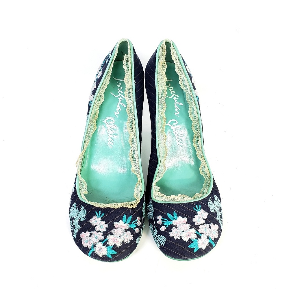 Irregular Choice Lace Trimmed Blue Pinstripe Heels - Picture 4 of 7